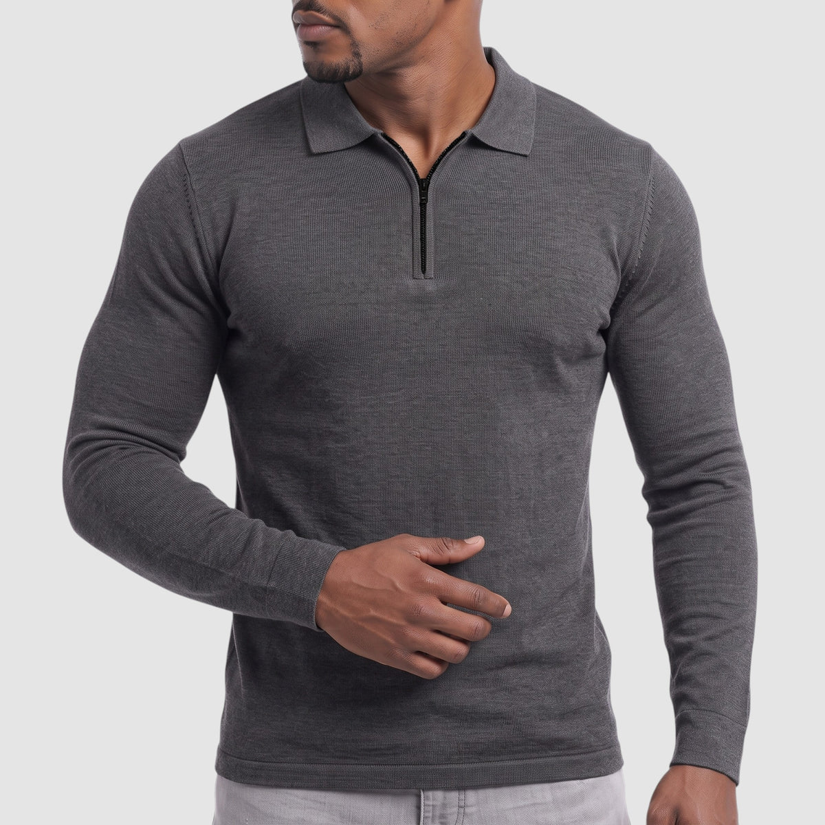 Men’s Slim Fit Quarter-Zip Long Sleeve Polo Shirt