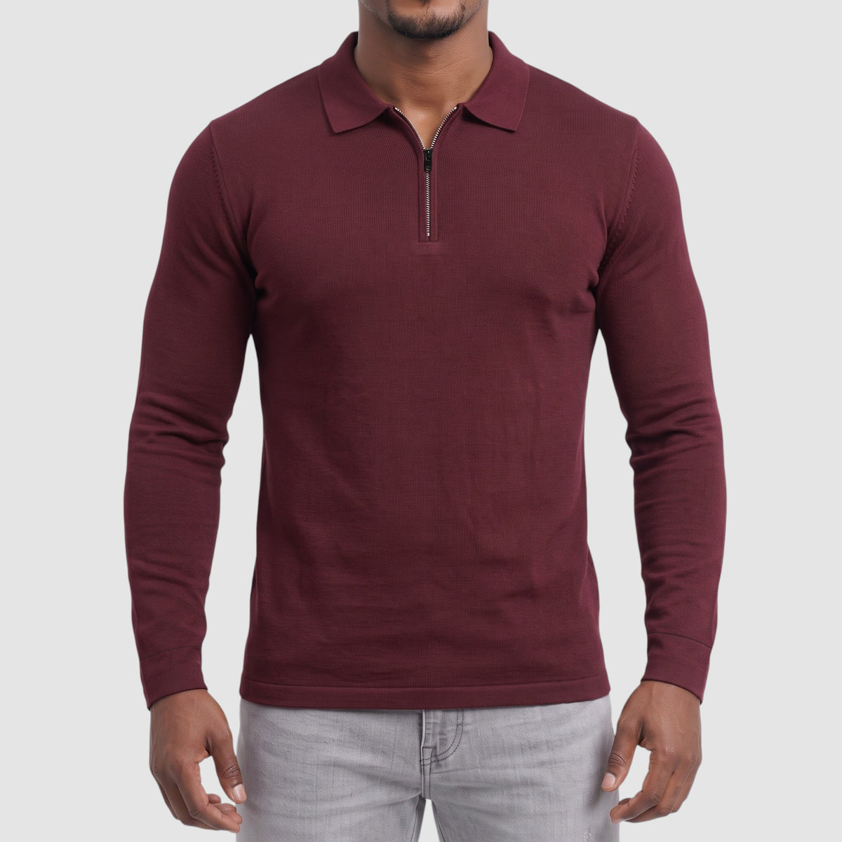 Men’s Slim Fit Quarter-Zip Long Sleeve Polo Shirt