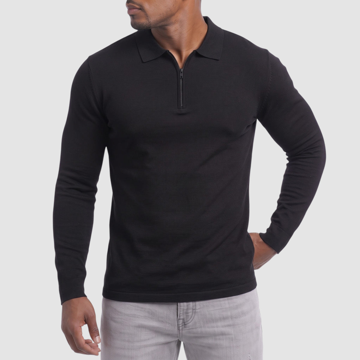 Men’s Slim Fit Quarter-Zip Long Sleeve Polo Shirt
