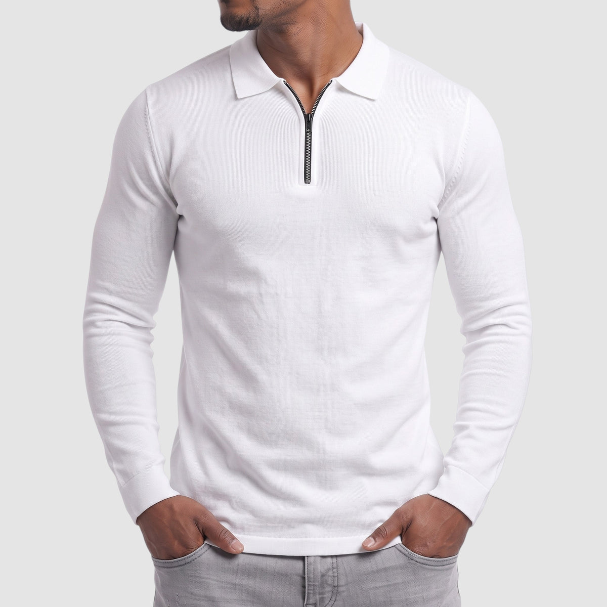 Men’s Slim Fit Quarter-Zip Long Sleeve Polo Shirt
