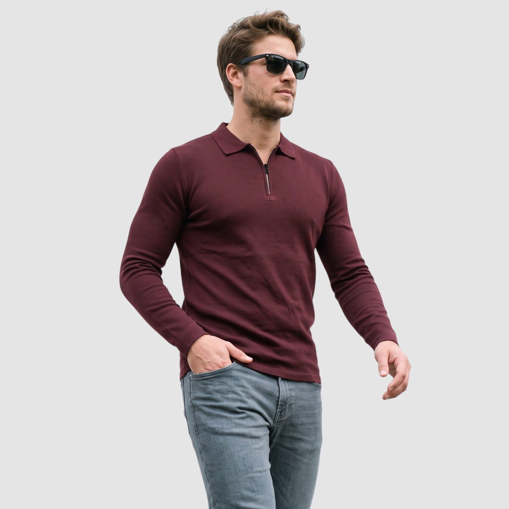 Men’s Slim Fit Quarter-Zip Long Sleeve Polo Shirt