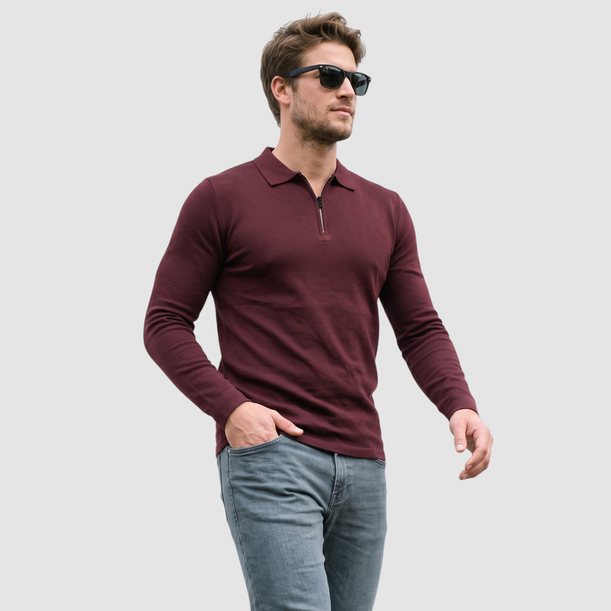 Men’s Slim Fit Quarter-Zip Long Sleeve Polo Shirt
