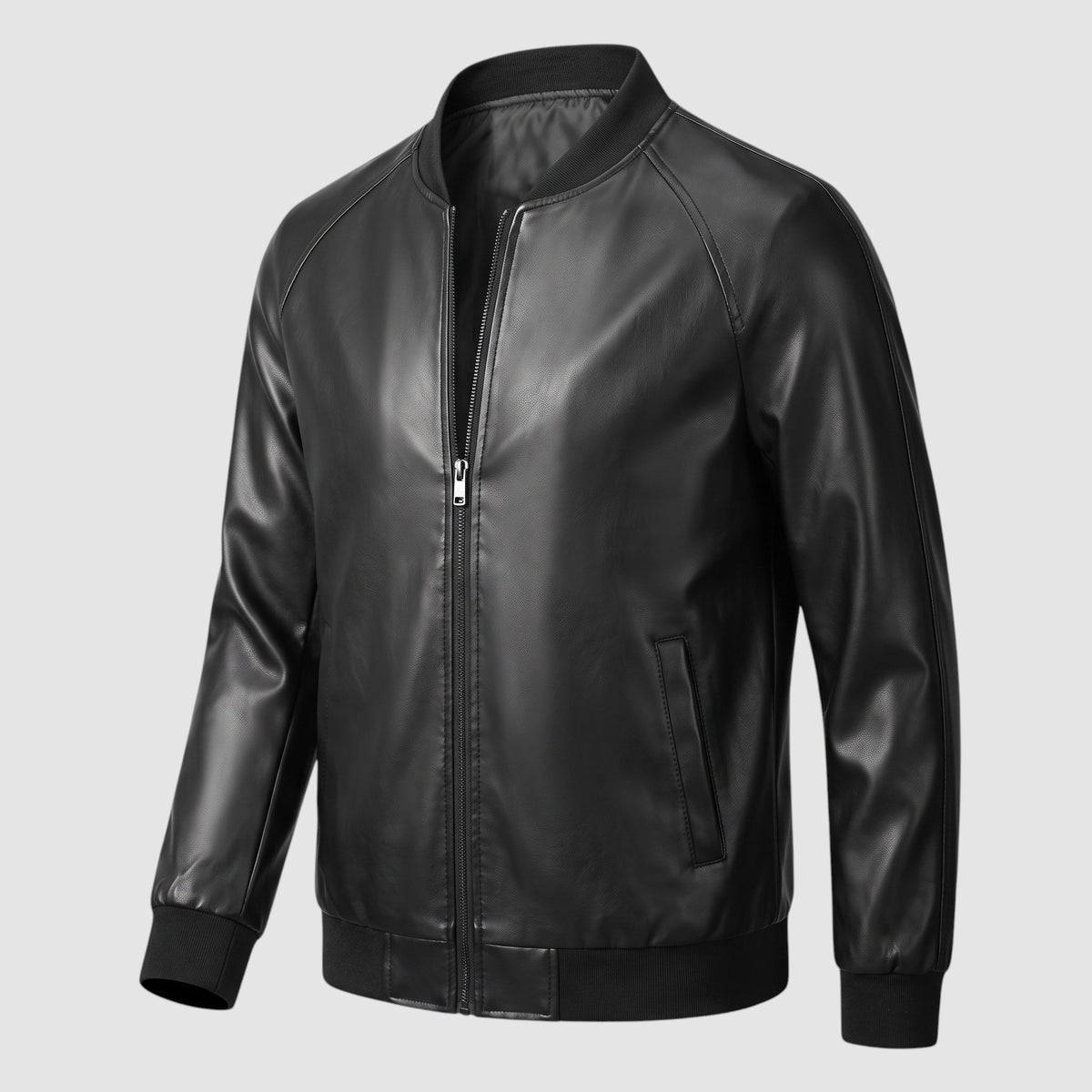 Men’s Faux Leather Bomber Jacket – Classic Lightweight Zip-Up Jacket