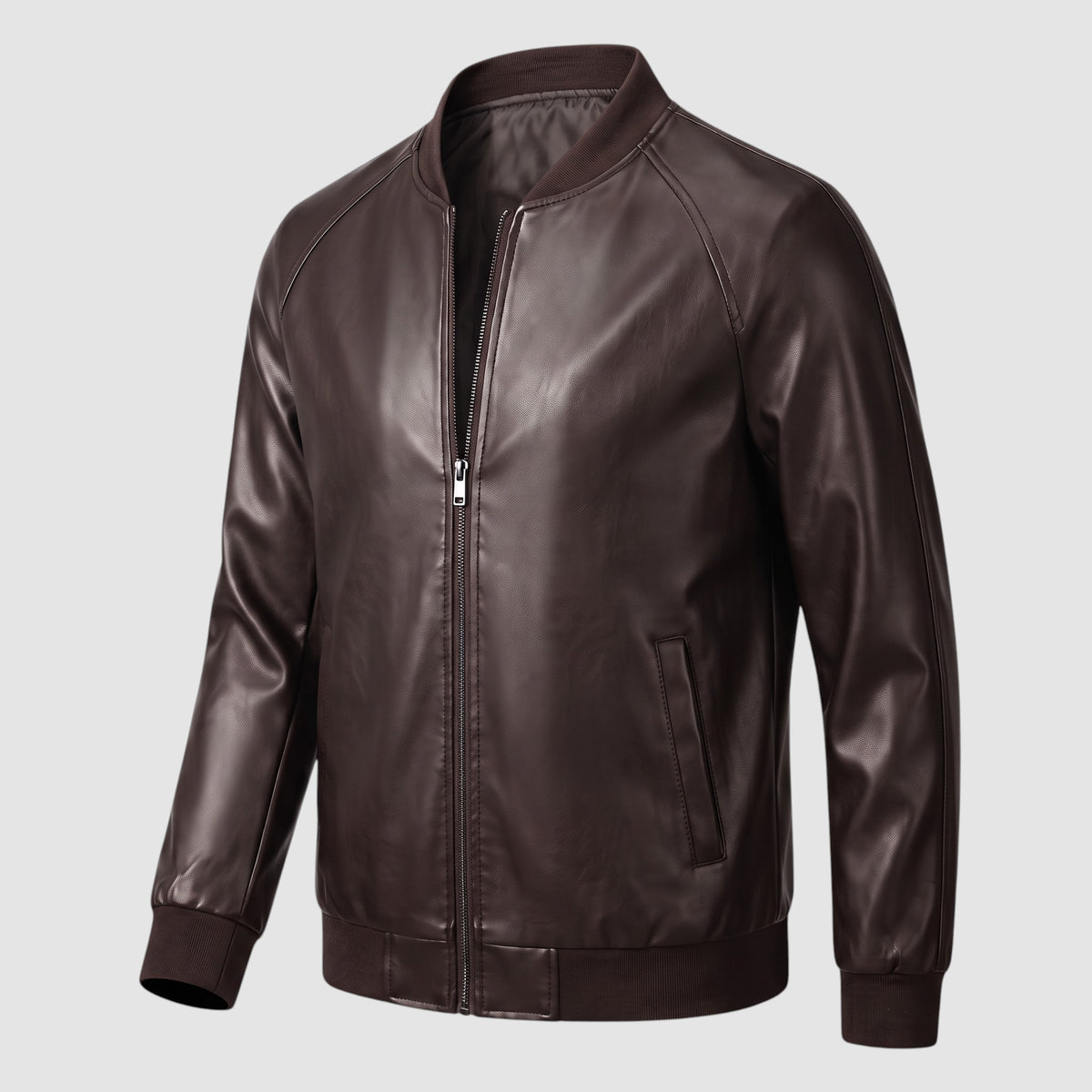 Men’s Faux Leather Bomber Jacket – Classic Lightweight Zip-Up Jacket