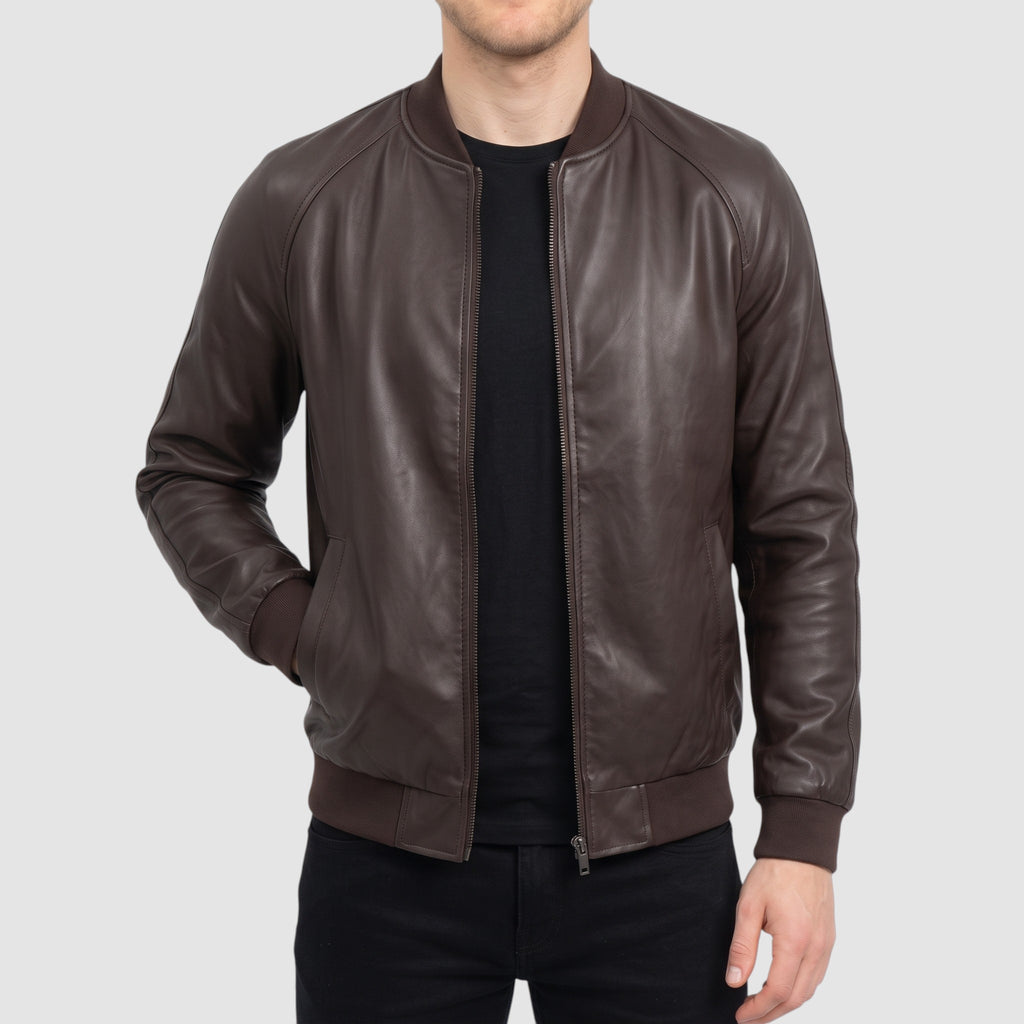 Men’s Faux Leather Bomber Jacket – Classic Lightweight Zip-Up Jacket