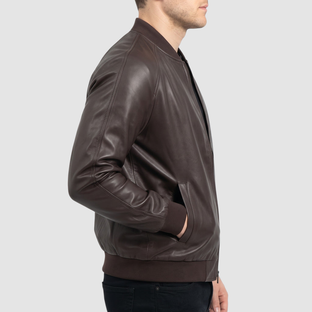 Men’s Faux Leather Bomber Jacket – Classic Lightweight Zip-Up Jacket