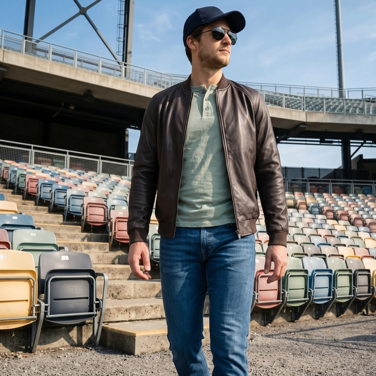 Men’s Faux Leather Bomber Jacket – Classic Lightweight Zip-Up Jacket