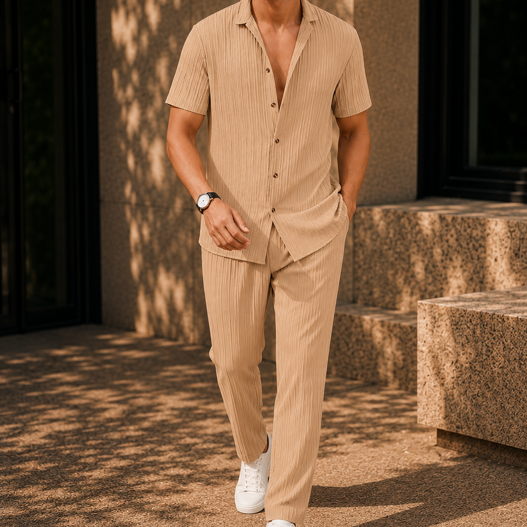 Men's Casual Textured Two Piece Set