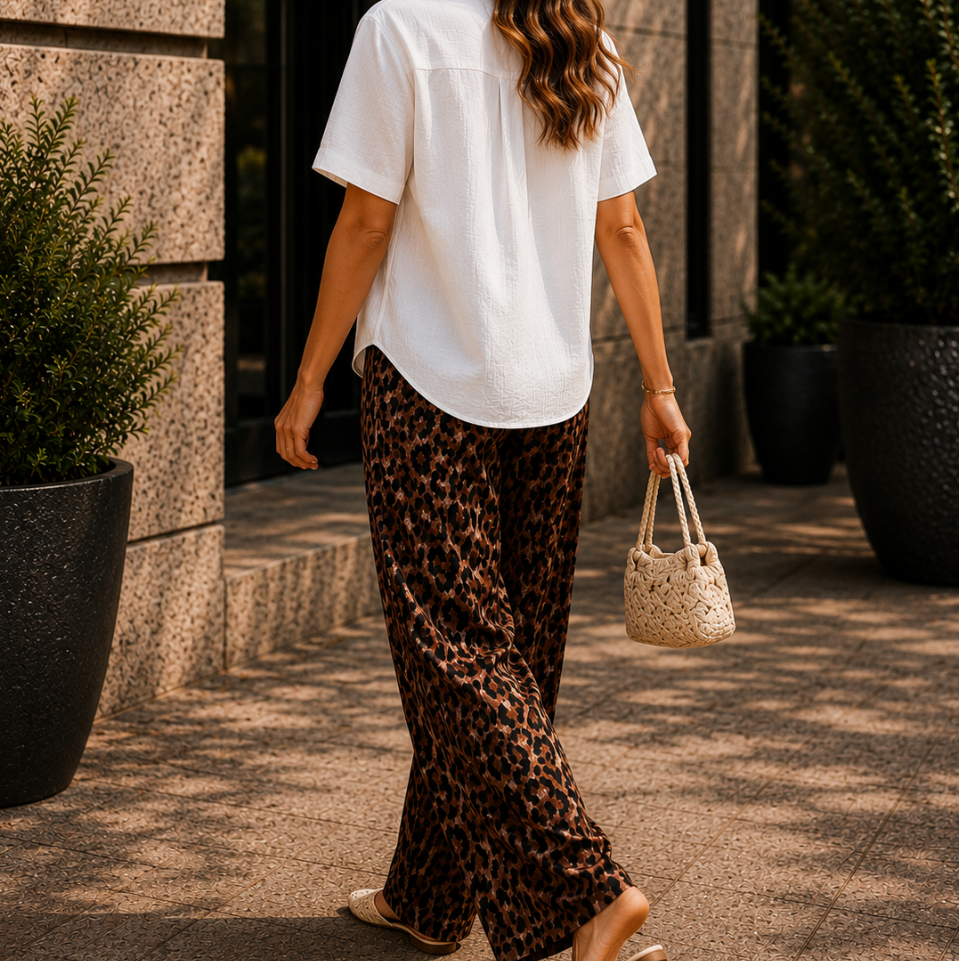 Women's Leopard Print Wide Leg Pants