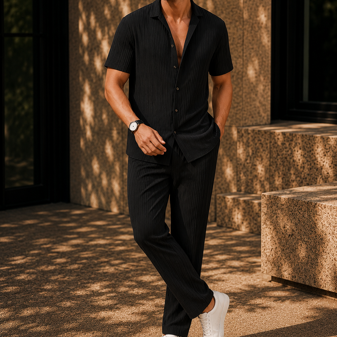 Men's Casual Textured Two Piece Set