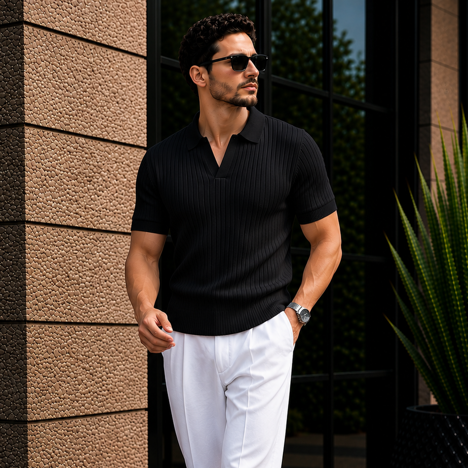 Men's Slim Fit Ribbed Polo Shirt