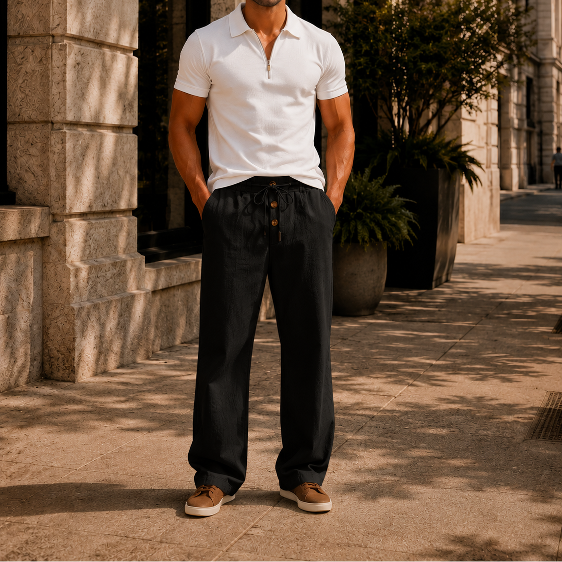 Men's Lightweight Drawstring Linen Blend Pants