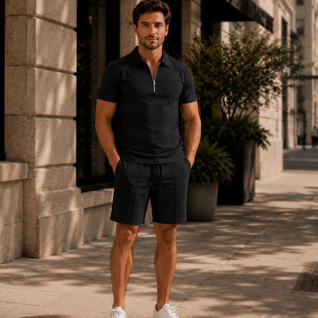 WeFind | Men's Zip Polo & Drawstring Shorts Set