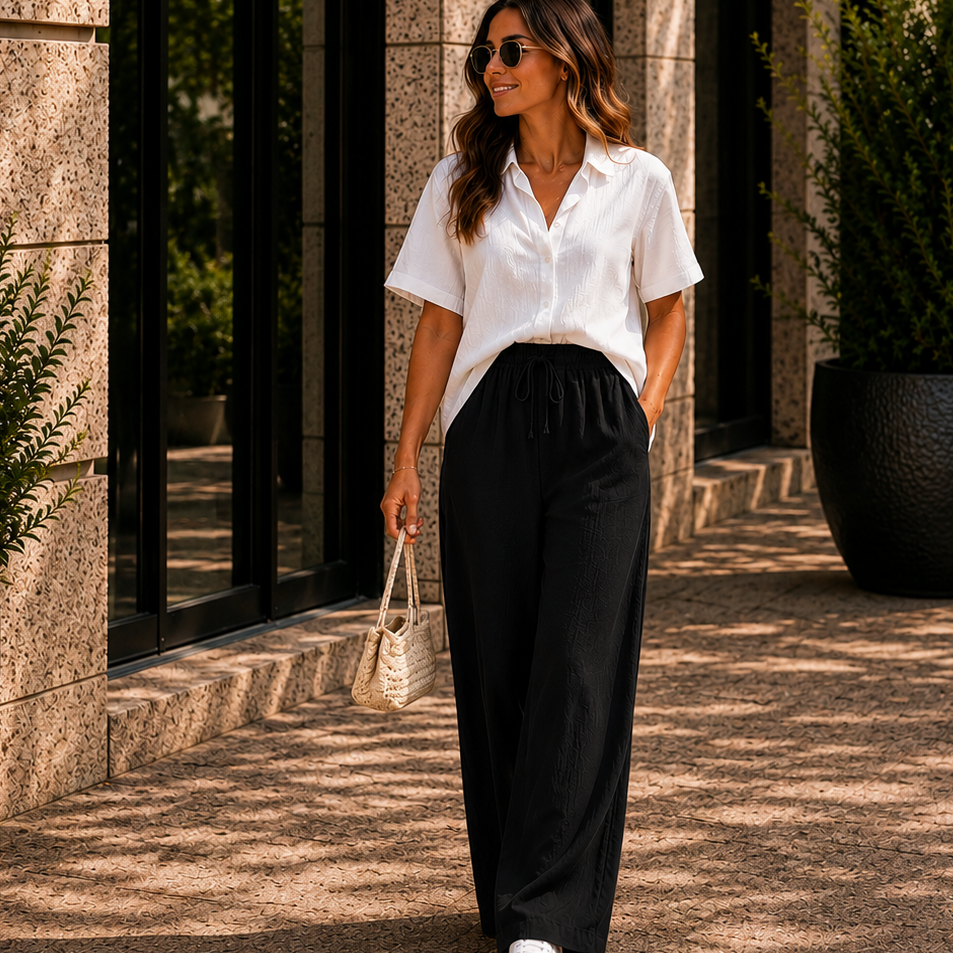 Women's High Waist Drawstring Wide Leg Pants