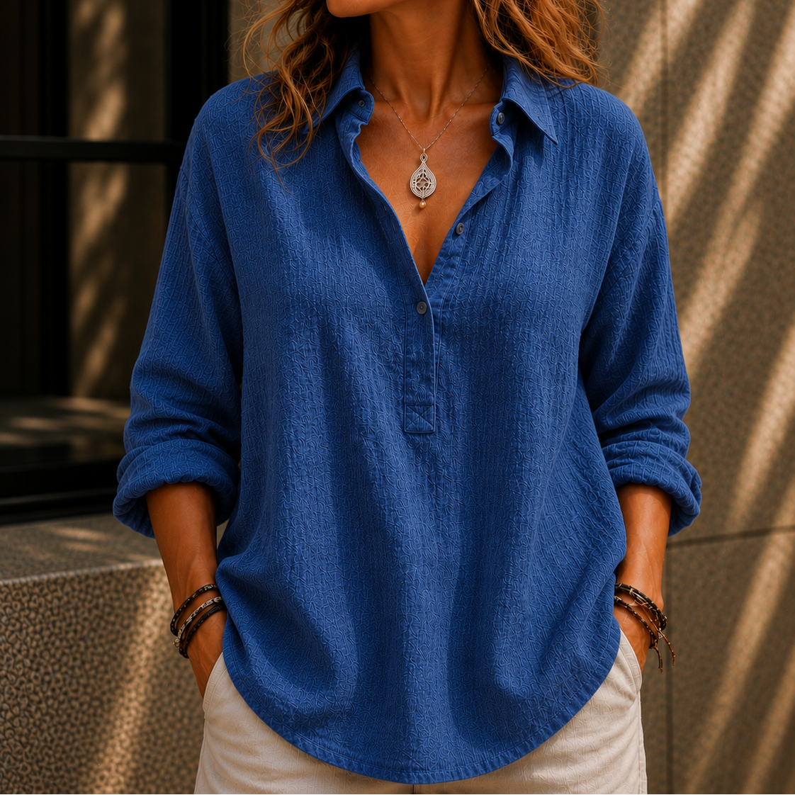 Women’s Oversized Linen Look Button Up Blouse