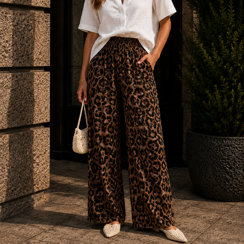 Women's Leopard Print Wide Leg Pants