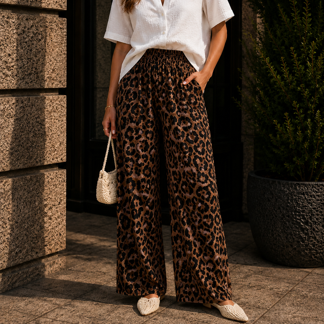 WeFind | Women's Leopard Print Loose Wide Leg Pants
