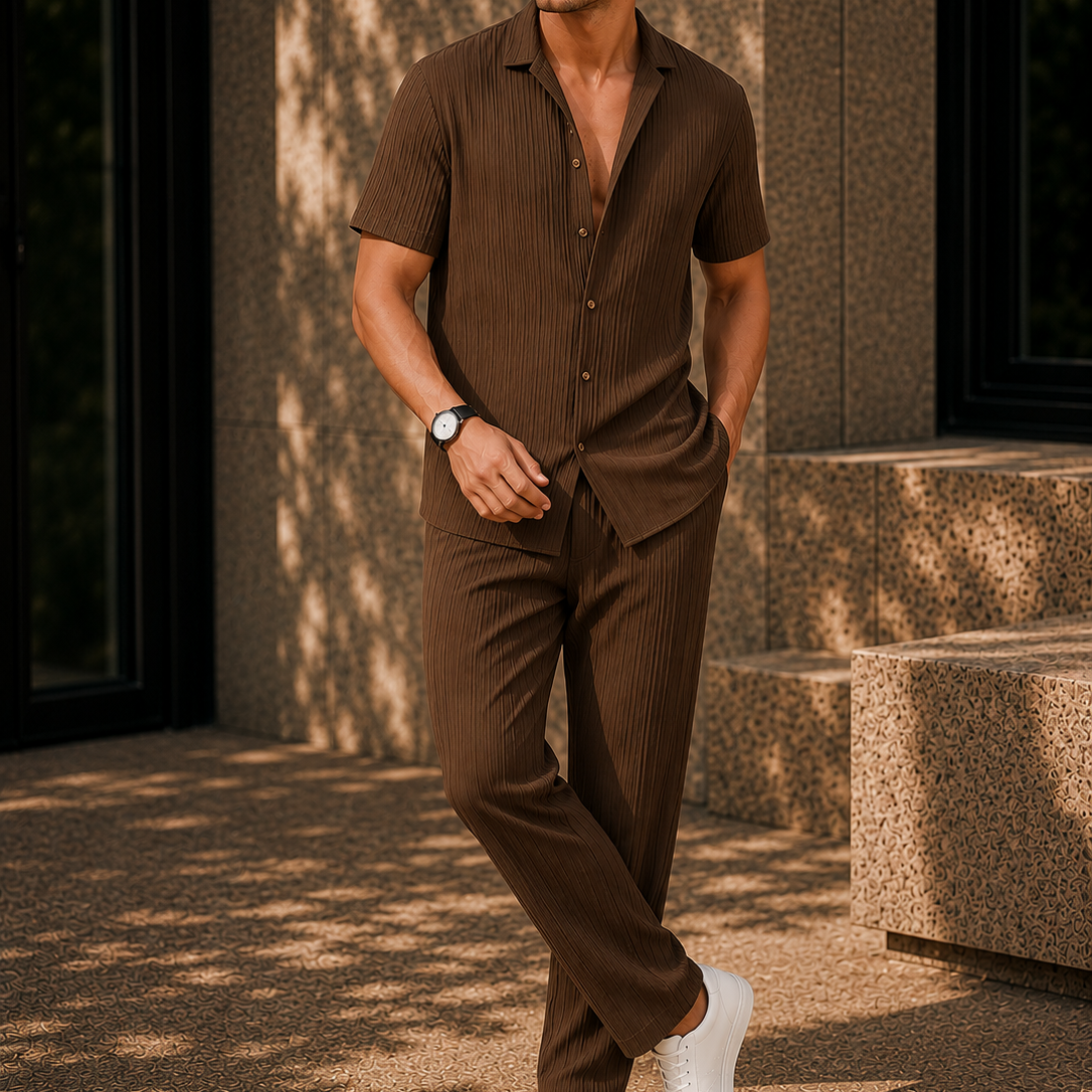 Men's Casual Textured Two Piece Set