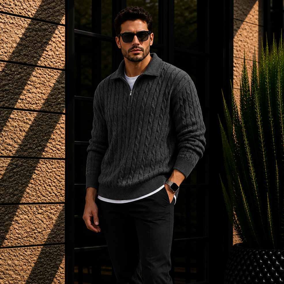 Men's Cable Knit Quarter Zip Sweater