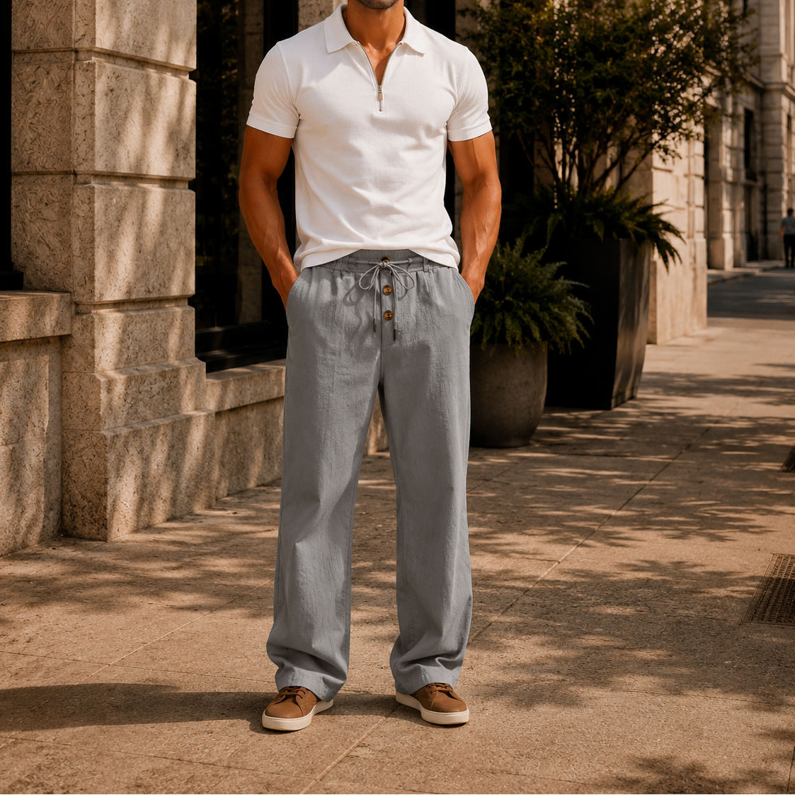 Men's Lightweight Drawstring Linen Blend Pants
