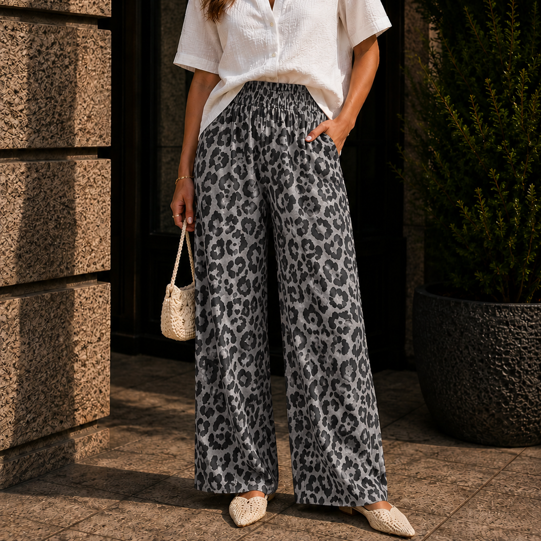 Women's Leopard Print Wide Leg Pants