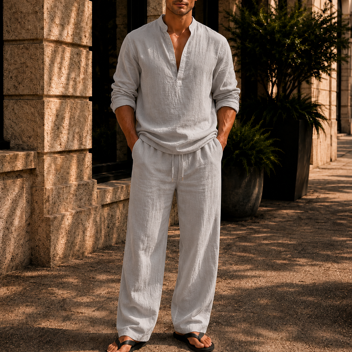 Men's Linen Blend Two-Piece Set