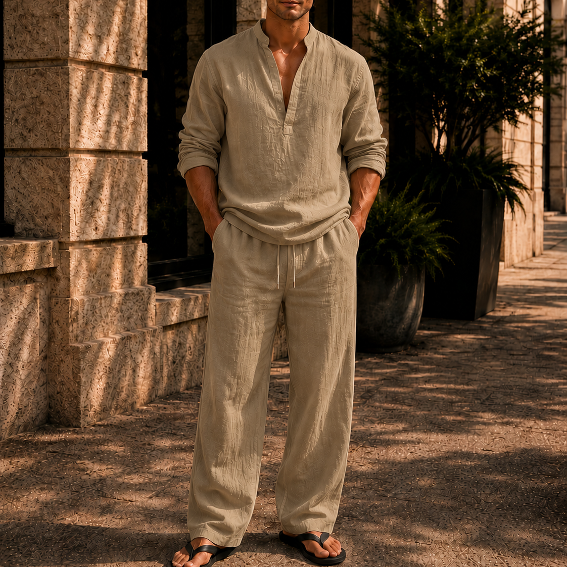 Men's Linen Blend Two-Piece Set