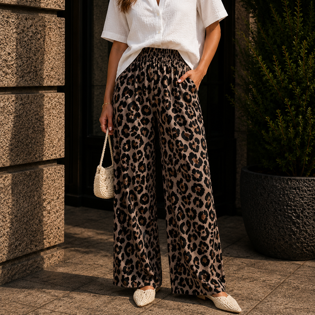 Women's Leopard Print Wide Leg Pants