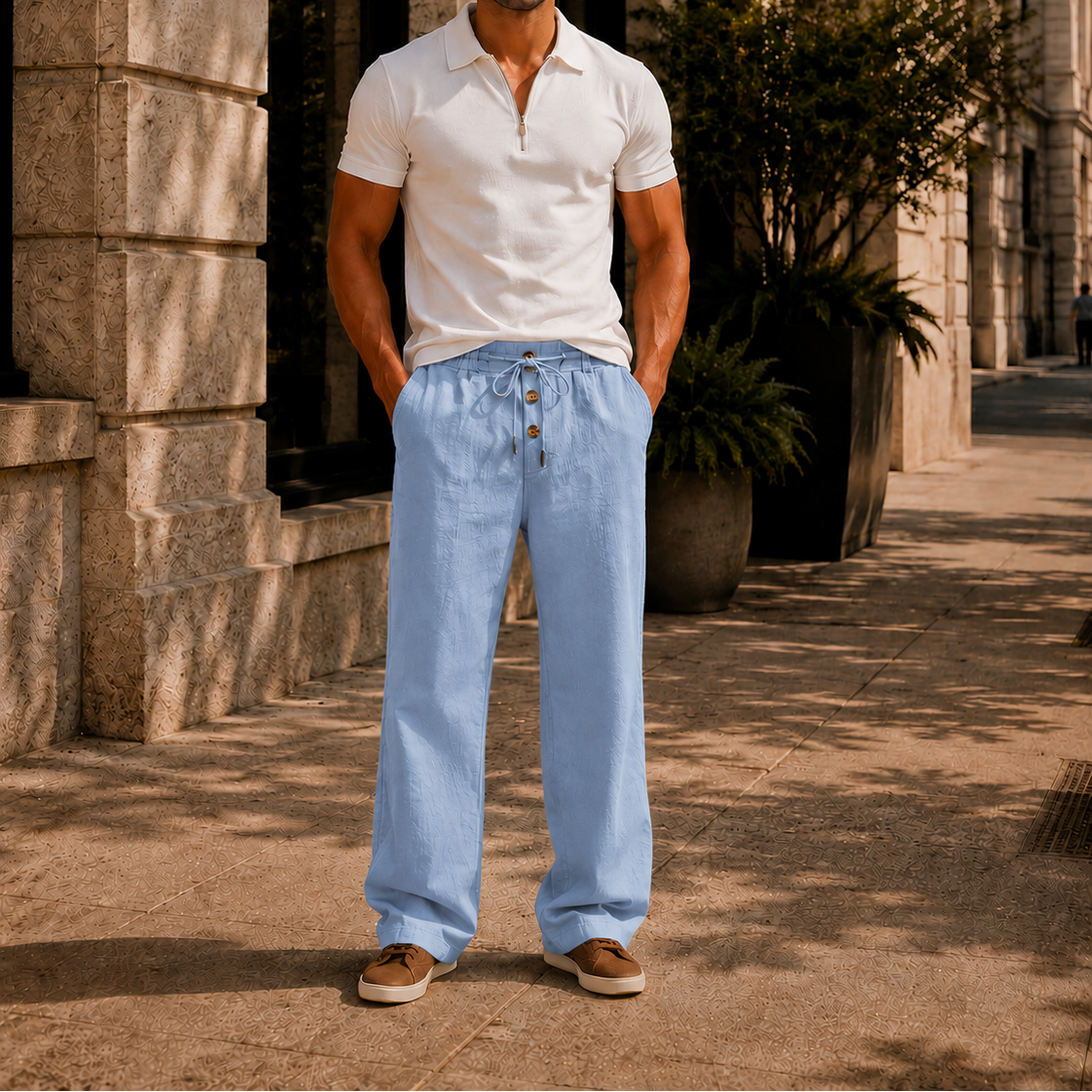 Men's Lightweight Drawstring Linen Blend Pants