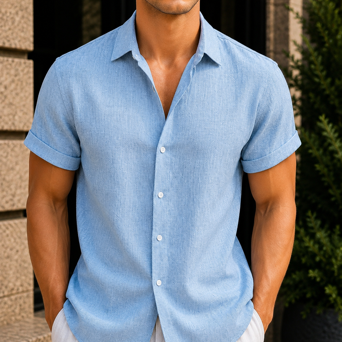 Men's Linen Blend Button Down Shirt
