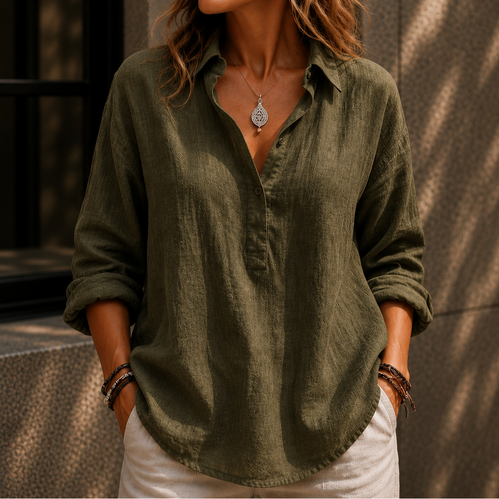 WeFind | Women’s Oversized Linen Look Button Up Blouse