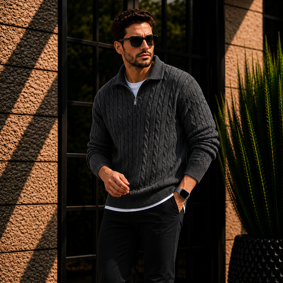 Men's Cable Knit Quarter Zip Sweater