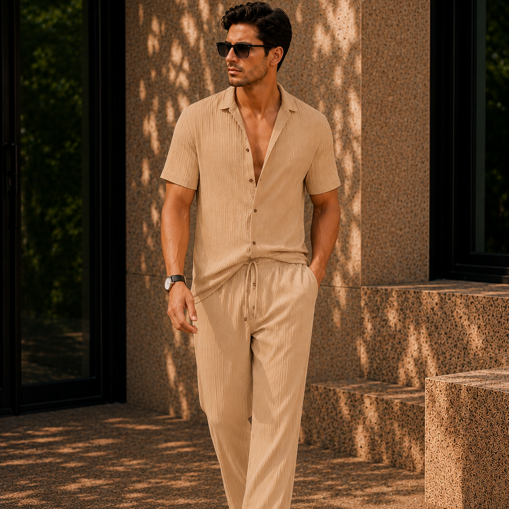 Men's Casual Textured Two Piece Set