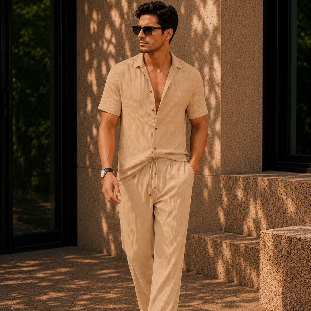 Men's Casual Textured Two Piece Set