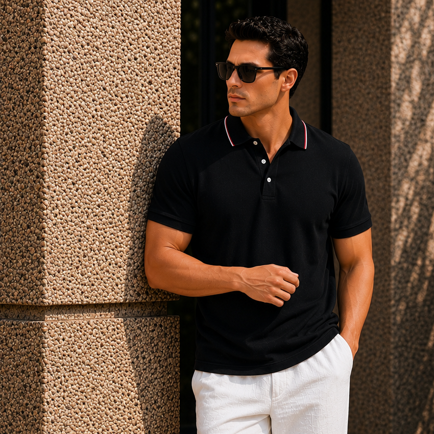 Men's Contrast Collar Polo Shirt