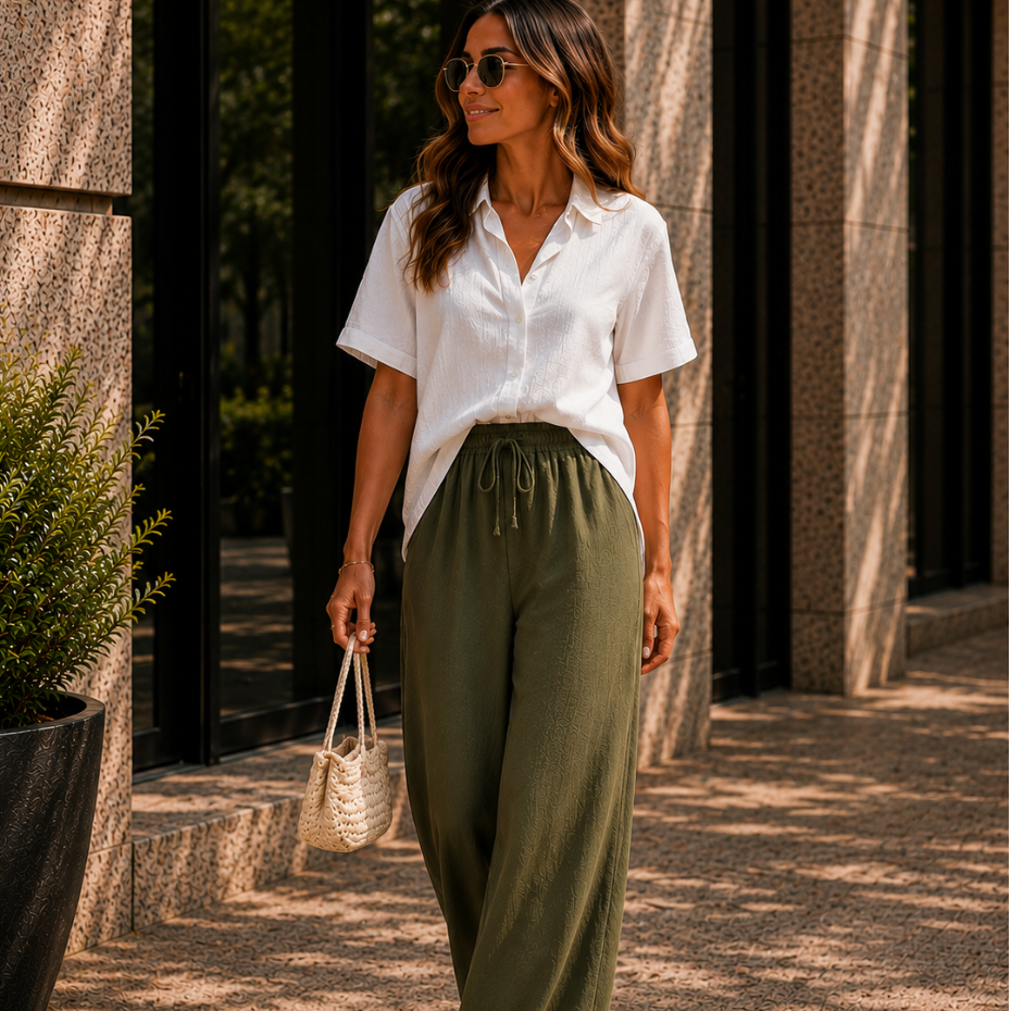 Women's High Waist Drawstring Wide Leg Pants