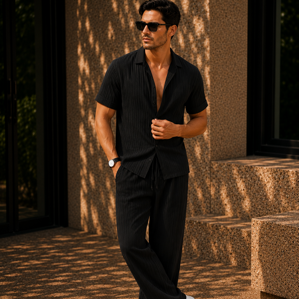 Men's Casual Textured Two Piece Set