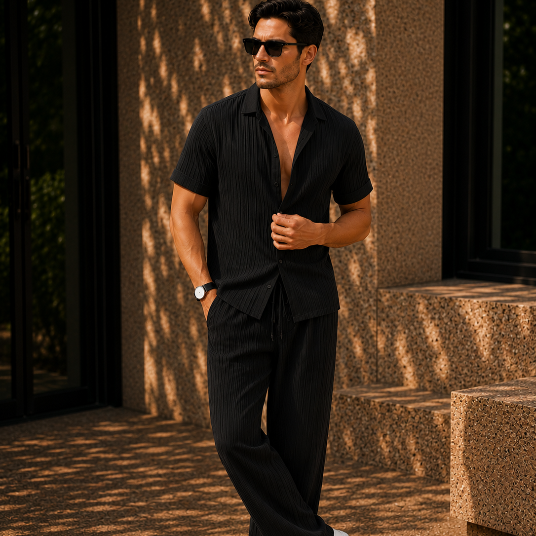 Men's Casual Textured Two Piece Set