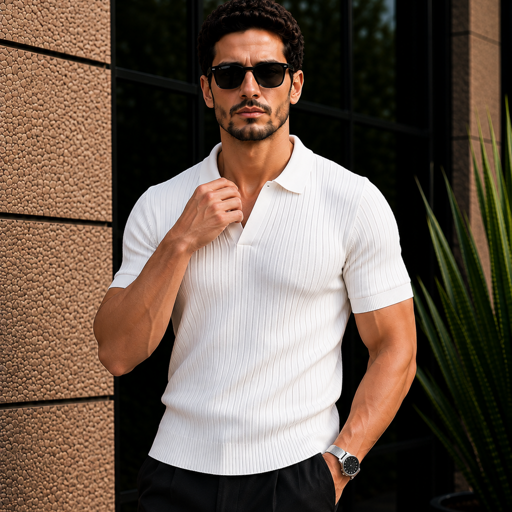 Men's Slim Fit Ribbed Polo Shirt