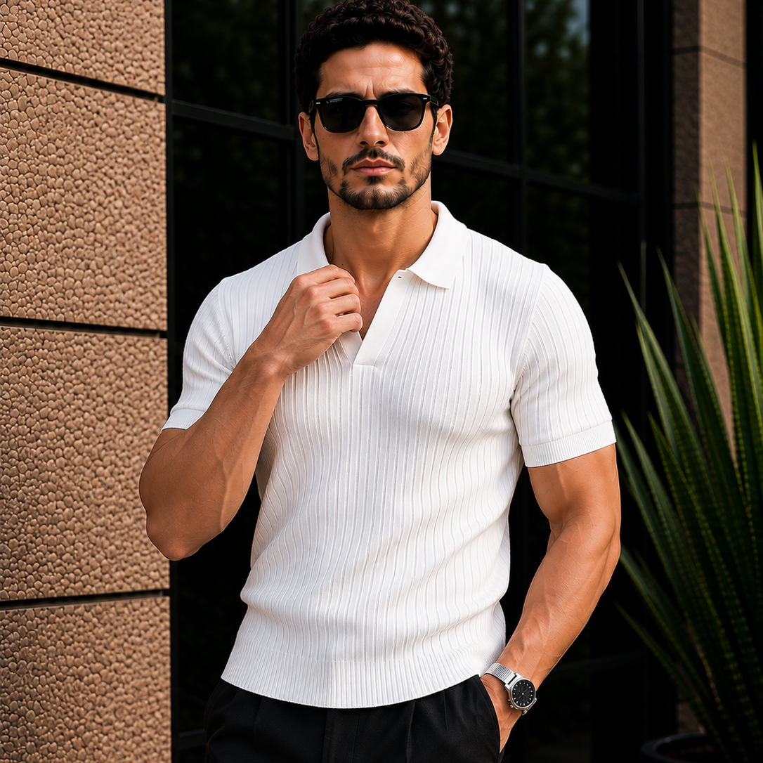 Men's Slim Fit Ribbed Polo Shirt
