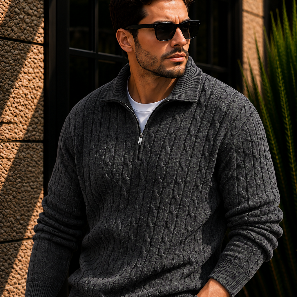 Men's Cable Knit Quarter Zip Sweater