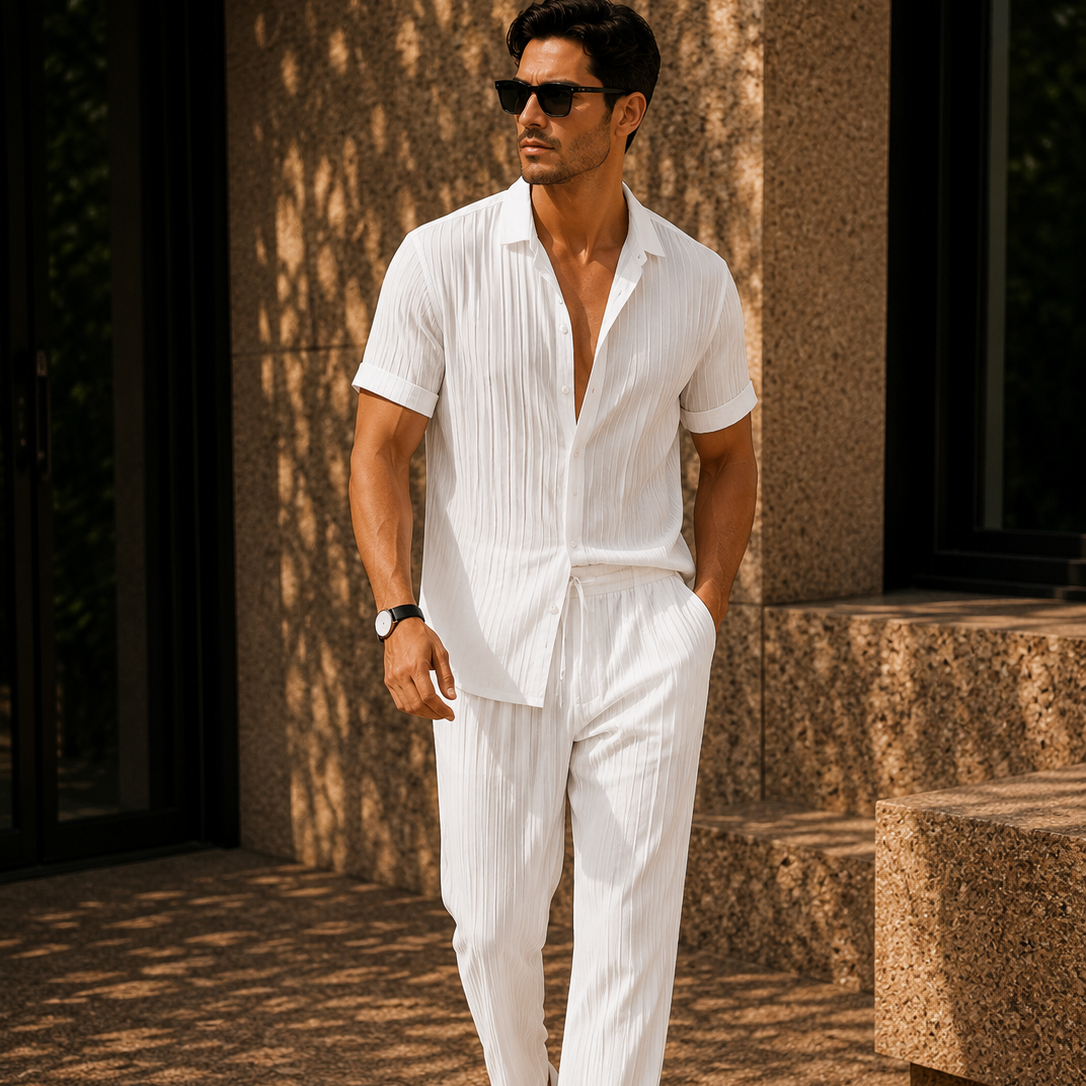 Men's Casual Textured Two Piece Set