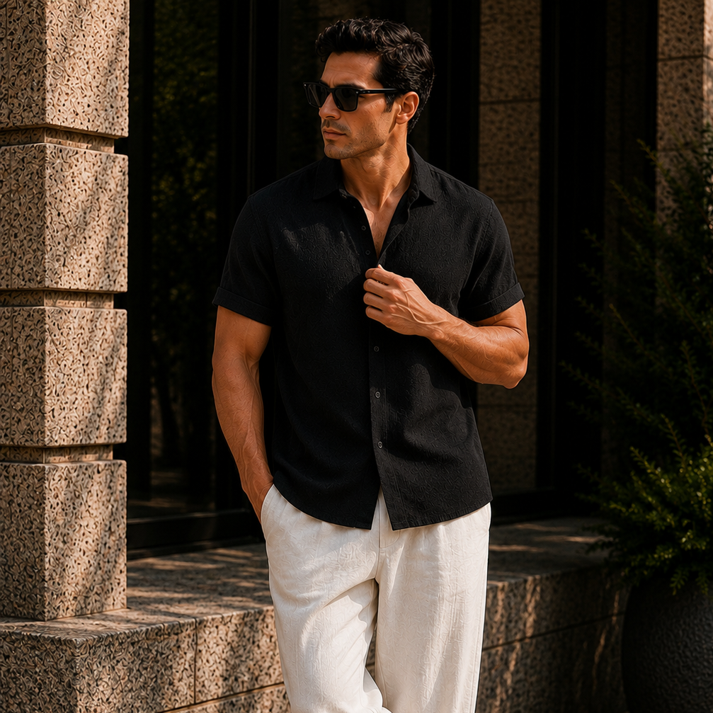 Men's Linen Blend Button Down Shirt