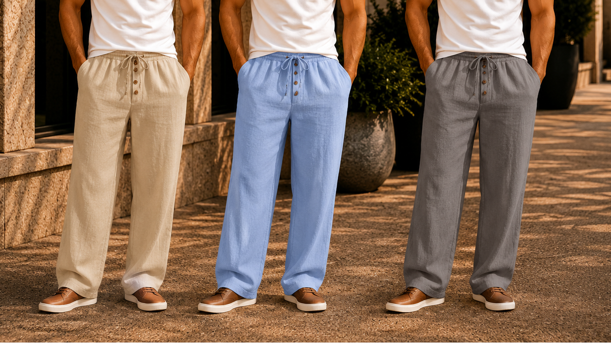 Men's Lightweight Drawstring Linen Blend Pants