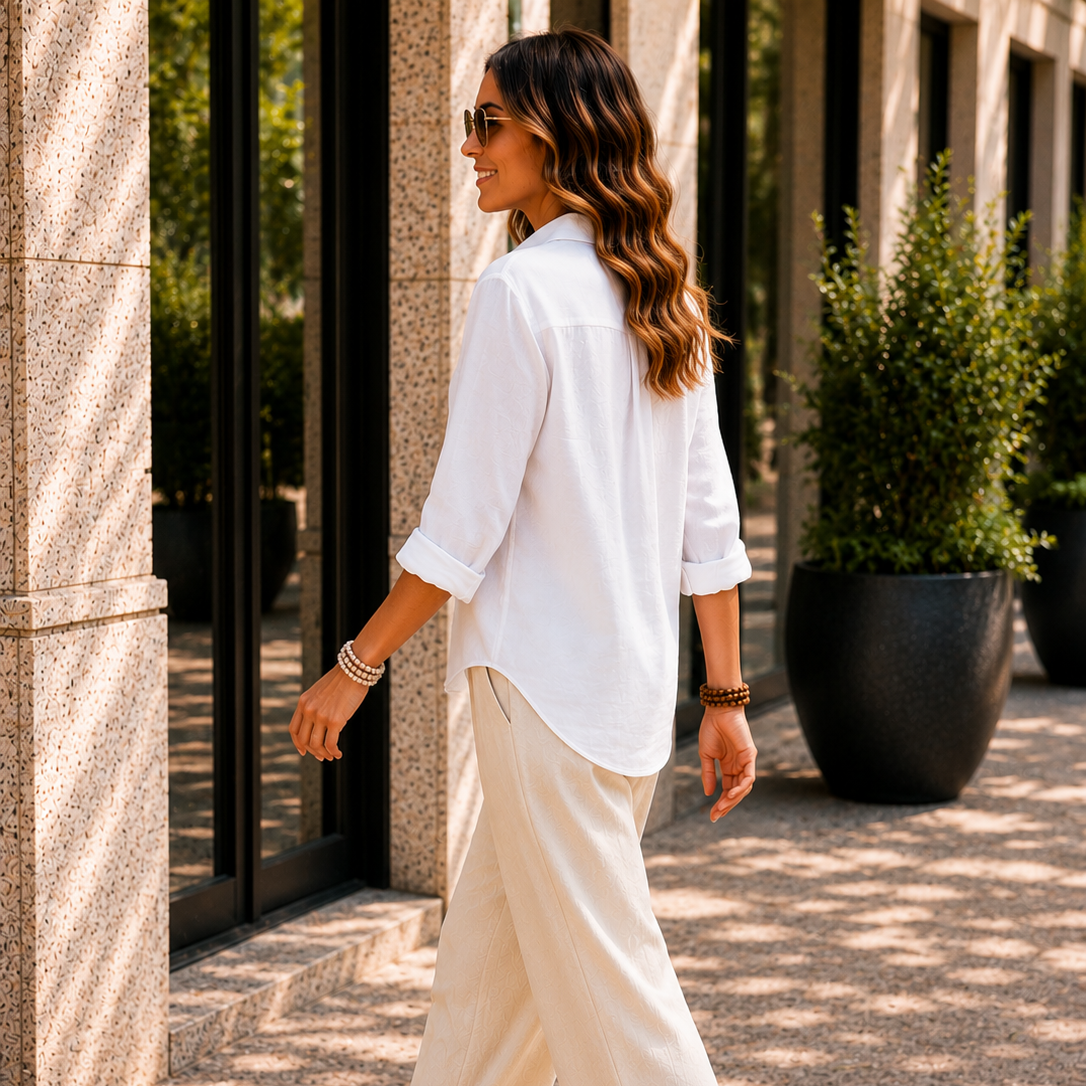 Women’s Oversized Linen Look Button Up Blouse