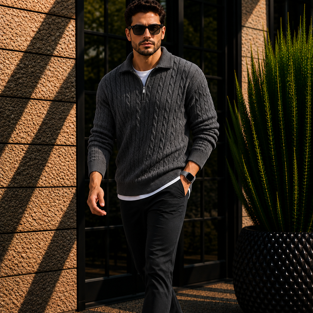 Men's Cable Knit Quarter Zip Sweater