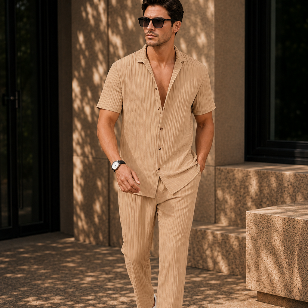 Men's Casual Textured Two Piece Set