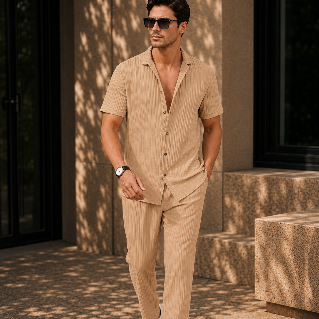Men's Casual Textured Two Piece Set