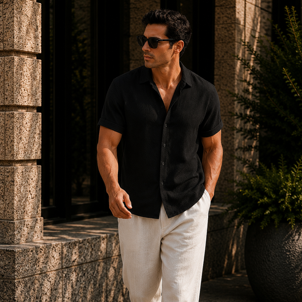 Men's Linen Blend Button Down Shirt