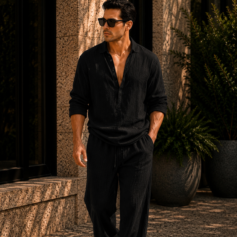 Men's Linen Blend Two-Piece Set